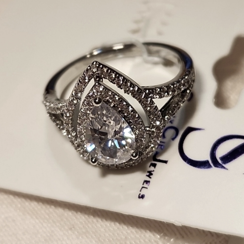 Savvy Cie Jewels Rhodium-Plated Teardrop Ring, Size 7 - Picture 3 of 14